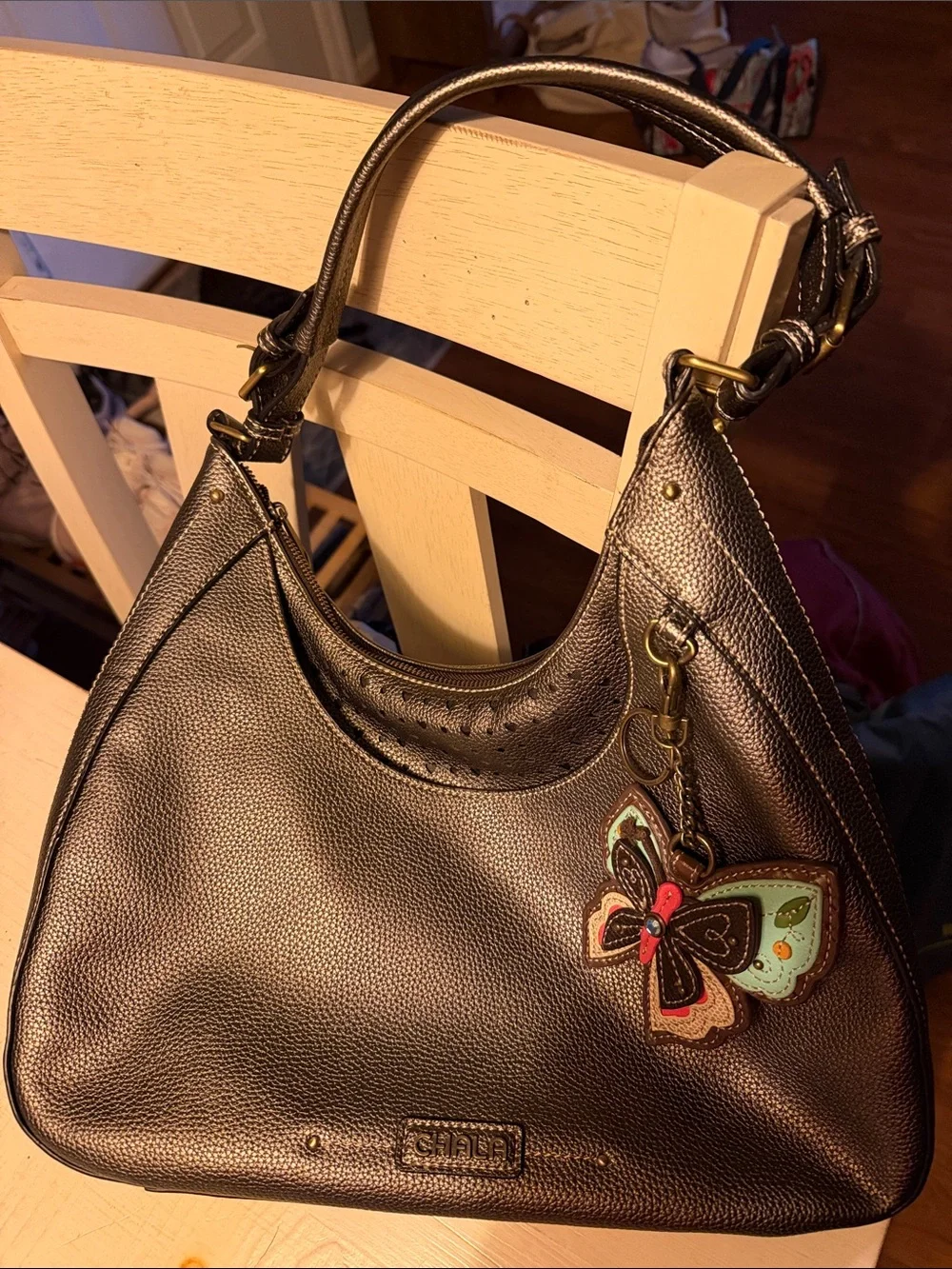 Chala Brown Hobo Bag with Colorful Butterfly Charm